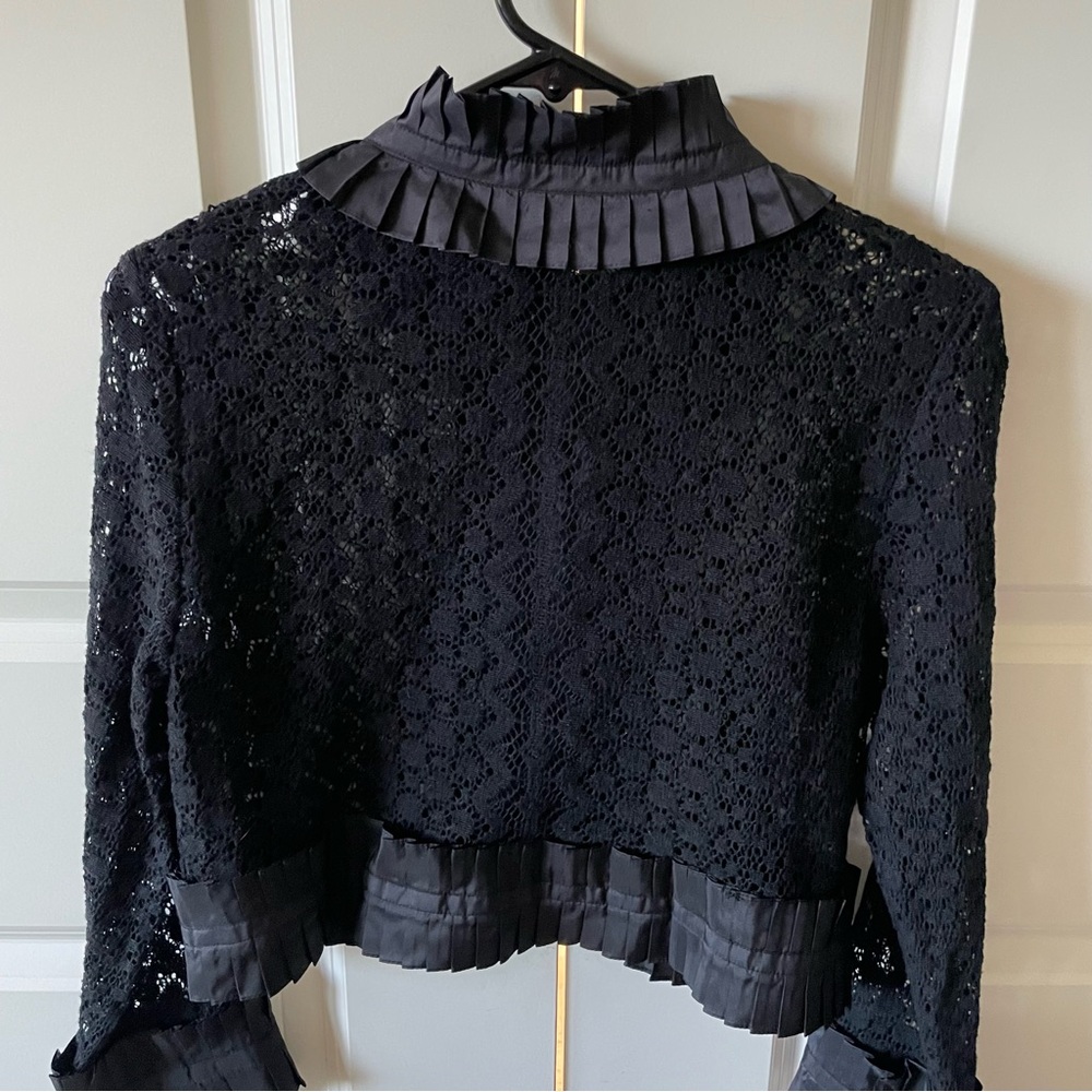 Tracy Reese Black Lace Ruffle Cropped Button Front  Blazer Jacket Size Large - Picture 8 of 9